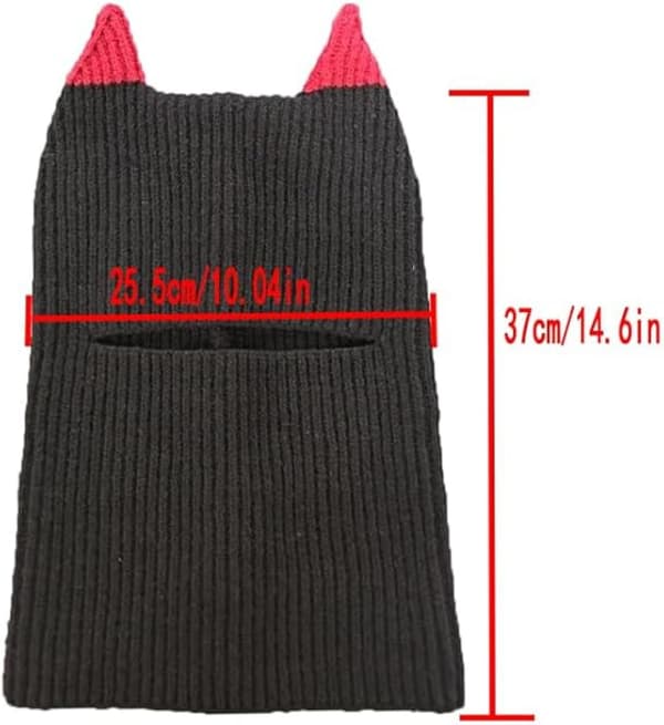 Gothic Bat Ear Stickad Balaclava - Varm Heltäckande Mössa, Vinteraccessoar för Utomhusbruk Black