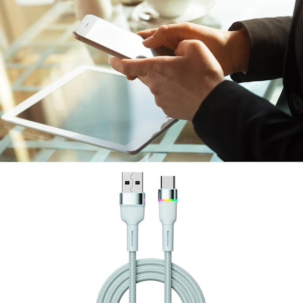 Snabbladdningskabel i aluminiumlegering USB C Laddningsdatakabel för telefon 3A Färgglatt ljus Blue
