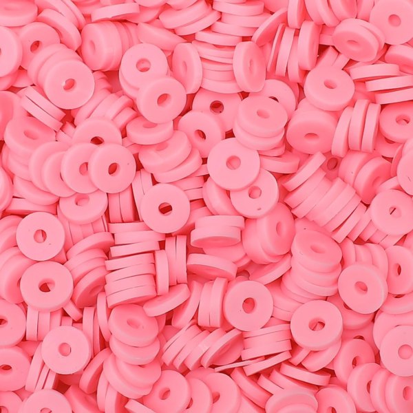 2000+ stk Peony Rosa Leireperler i Bulk, Polymer Leireperler til Armbåndslaging, Heishi Perler til Armbånd, Flate Perler (6 mm). Peony Pink