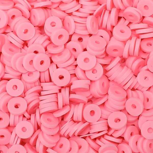 2000+st Pionrosa lerpärlor Bulk, Polymerlerpärlor för armbandstillverkning, heishi-pärlor för armband, platta pärlor (6 mm). Peony Pink