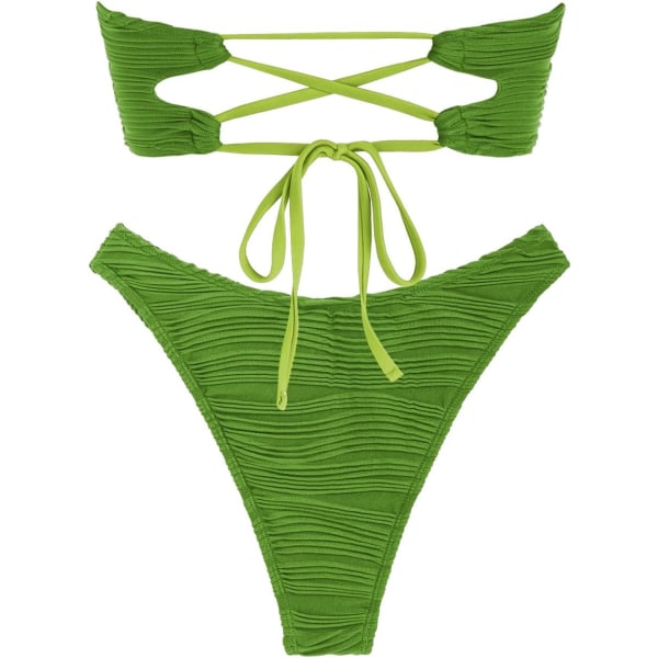WJSMWomen 2-osaiset Bandeau-uimapuvut, nauhanauhat, olkaimeton Bandeau- set korkealeikkaus-uimapuvut 1-light Green M