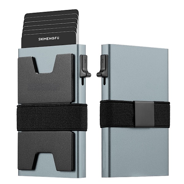 Slank Aluminium Kort Holder Tegnebog til Mænd, Holdbar Udvidbar Bagplade, RFID Blokering Minimalistisk Metal Pop Up Tegnebog, Holder 12+ Kort Plus Kontanter Grey
