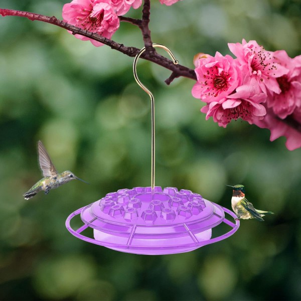 Hummingbird syöttölaite sisäänrakennetulla muurahaisvallihalla, 2023 uudet Hummingbird syöttölaitteet 24 syöttöportilla ja ahvenilla, ulkokäyttöön riippupihan puutarhakoriste Purple