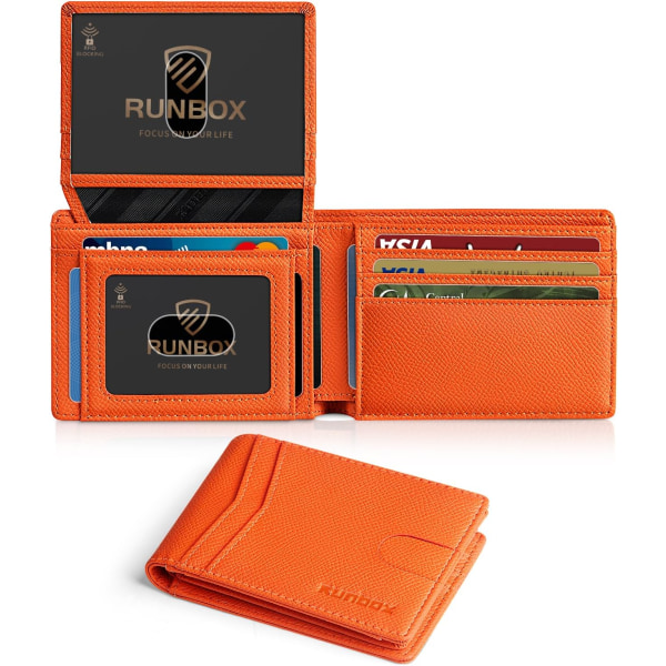 Herre lommebøker Slim Rfid Leather 2 ID-vindu med gaveeske palm orange