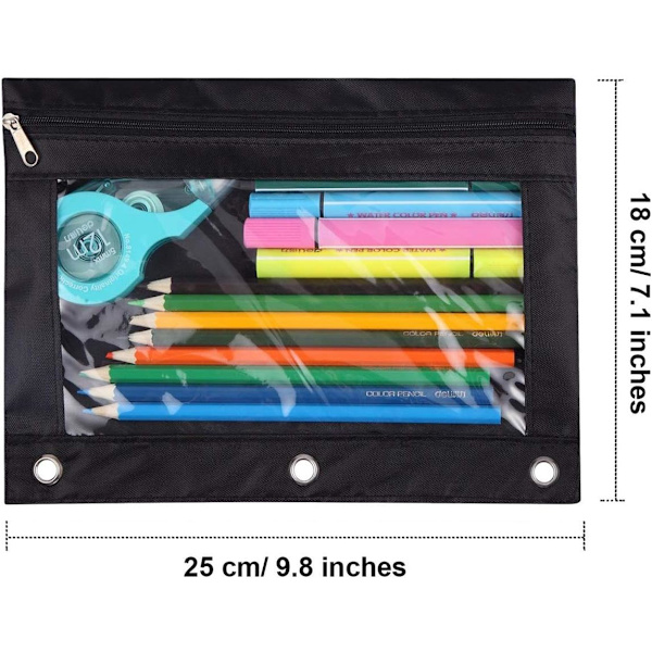 Blyantpose 3 Ring, Lynlås Blyantposer Etui Binder Kosmetikpung Sort 2 Pak 2Black