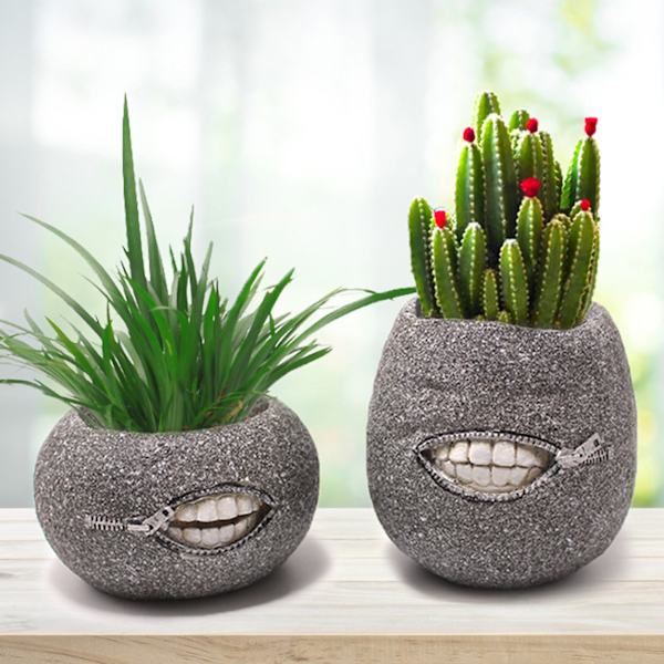 2 st blomkruka dragkedja tandform hartsform dekoration praktisk enkel stil ansikte bonsai krukor för balkong skrivbord