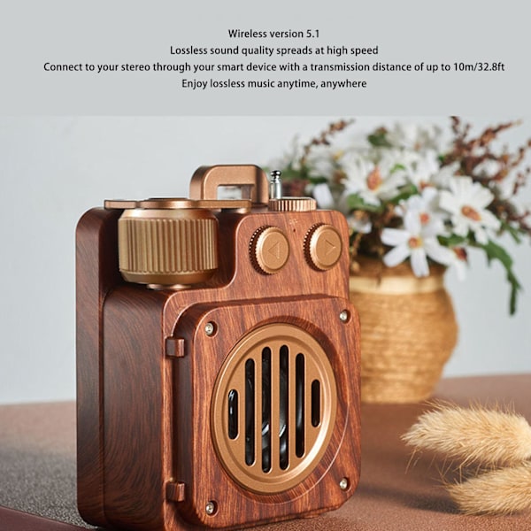 Retro Bluetooth-högtalare Radio Träimitation HiFi Förlustfri Ljud Stöder U-disk Minneskort Bluetooth-högtalare med FM-radio