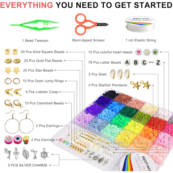 4200 Stk Lerperle Armbåndsfremstillingskit, Venskab Preppy Flat Polymer Heishi Perler Smykkekits med Charms, Gaver til Teen Piger Håndværk til Piger