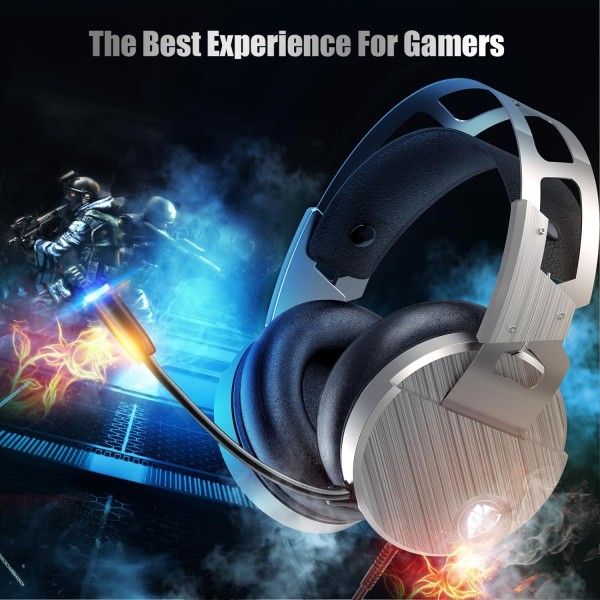 Gaming Headset-3D Surround Sound-hovedtelefoner, justerbar støjreducerende mikrofon, LED-lys, Xbox One-headset med aluminiumsramme til Nintendo Switch, pc Green