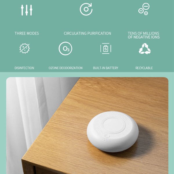 Bærbar luftrenser for bil, skrivebord og hjem - Ozonmaskin for luktfjerning