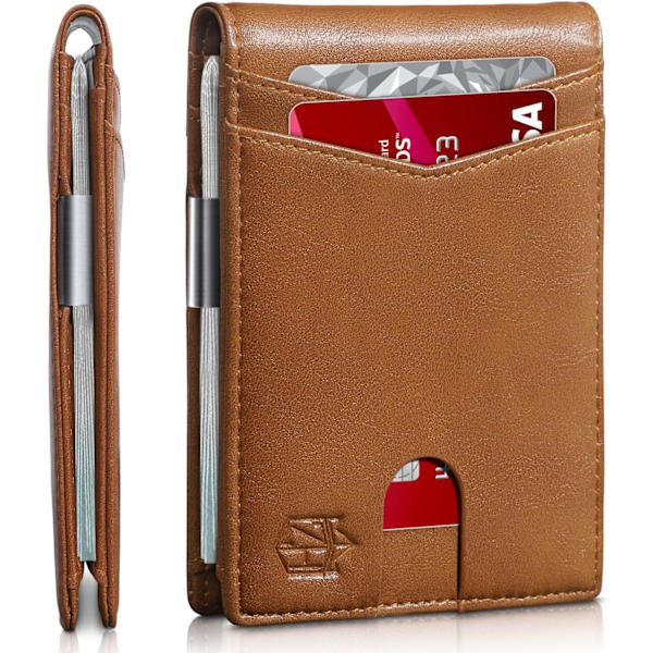 Ohut lompakko miehille, lahjat, 12 korttipaikkaa, henkilöllisyystodistuksen ikkuna, rahaklipsi, minimalistinen RFID, etutasku, bifold-nahka, pieni, ohut, lahjapakkaus, isän syntymäpäivä, Christ Leather California Dessert