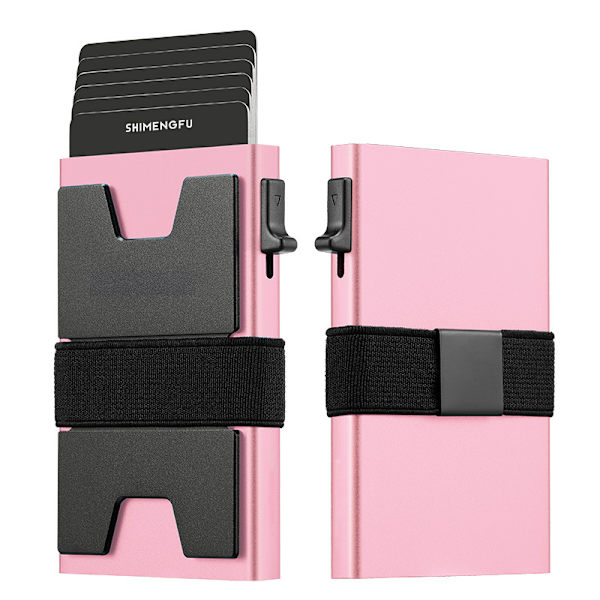 Smal Plånbok i Aluminium för Män, Hållbar Utbyggbar Bakplatta, RFID-Blockering Minimalistisk Metall Pop Up Plånbok, Rymmer 12+ Kort Plus Kontanter Pink