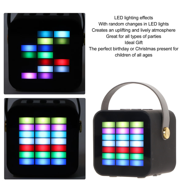 Lasten Mini Karaoke-laite BT 5.3 LED-valaistusvaikutukset Langaton Bluetooth-kaiutin 2 mikrofonilla juhliin