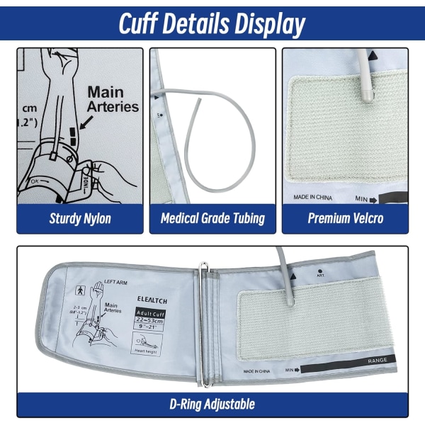 Ekstra stor manchet kompatibel med Omron 9\201d-21\201d tommer (22-53 cm) XL blodtryksmanchet til voksne, grå