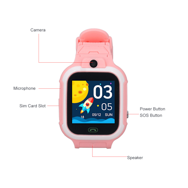 Kids Smart Watch IP67 vanntett multifunksjonell 4G Calling Voice Message Intelligent Watch for Children Pink