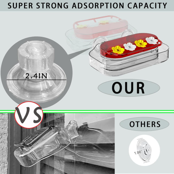 Vindufuglemater med sterke sugekopper, klar kolibrimater for visning, 4-ports blomsterbar kolibrimatingstasjon med børste, utendørs H