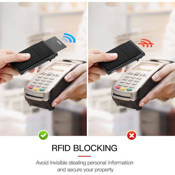 Smal Plånbok för Män - Pop-up Kortfodral RFID-Blockering Minimalistisk Affärs Kreditkortsplånbok med Pengafack Metallkortfodral för Sedlar och Mynt Black