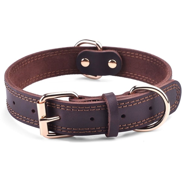 Ægte Læder Hundekrave, Robust Hundekrave, Bred Hundekrave til Lille Hund, Mellem Hund, Stor Hund og Ekstra Stor Hund (XL: 1,4\" Bred til 18,6\"- Brown L