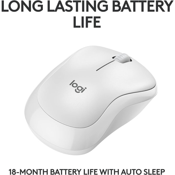 Logitech M221 Trådløs Bluetooth-mus, Kompakt, Jevn sporing, 18 måneders batterilevetid for Windows, macOS, ChromeOS, Linux, Kompatibel med PC, Mac, bærbare datamaskiner White
