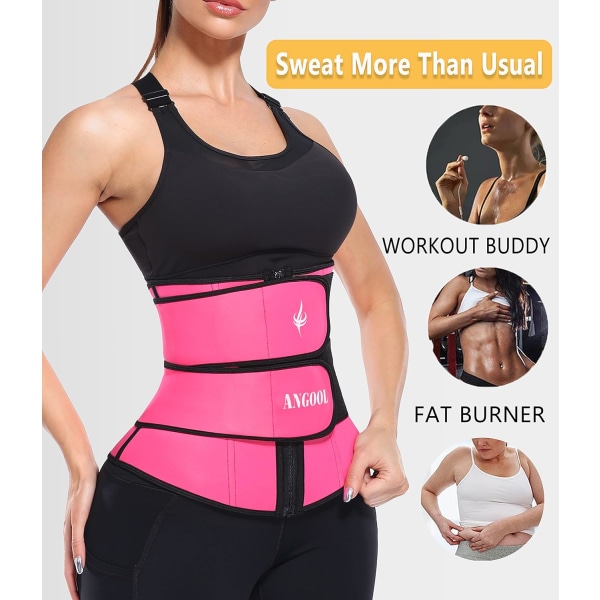 Neopren midjetränare för kvinnor, träningsplusstorlek trimmerbälte bastu svettkorsett midjeremsla med dragkedja Pink 3XL