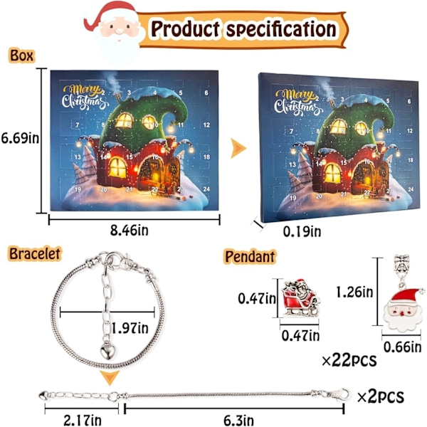 Jule-Adventskalender Armbånd 2024 til Piger 24 Dage Jule-Nedtællingskalender DIY Smykkefremstillingskit Gave 22 Charm Perler 2 Armbånd til Børn