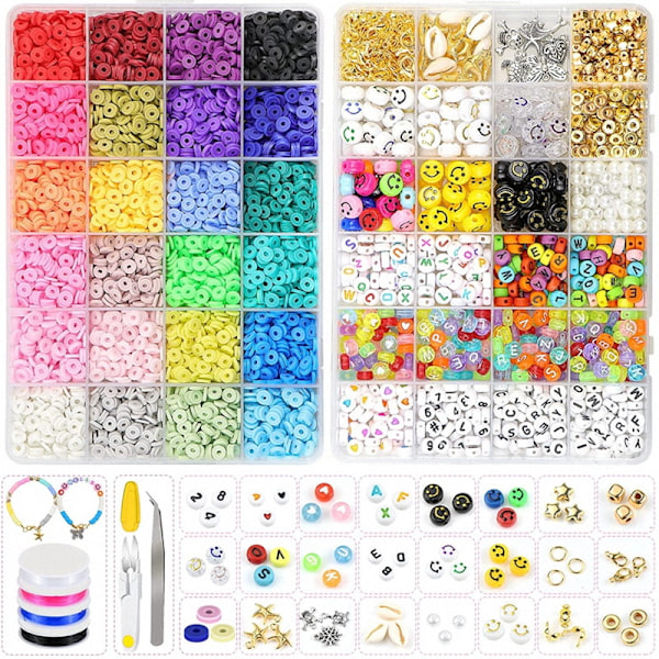 7000 stykker leireperle armbånd lage sett, myk keramisk perle håndlaget sett, vennskap armbånd DIY smykker, perler for armbånd og smykker making