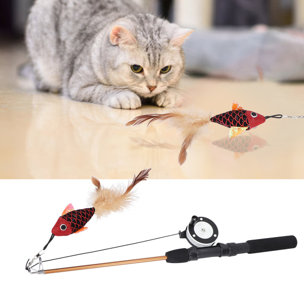 Katt fiskespö leksak bettmotstånd Multifunktionell kattfjäder Teaser stavleksak för katter