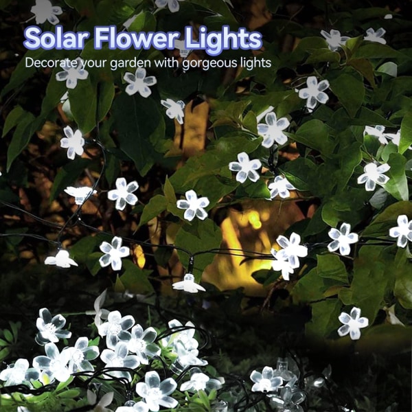 Udendørs Solcelle Blomst Strengslys Vandafvisende 50 LED Feelygter Dekorationer til Juletræ Have Terrasse Gærde Have Forår (Kold Hvid) Cool White