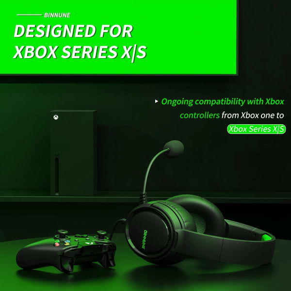 Gaming Headset med Mic til Xbox Series X|S Xbox One PS4 PS5 PC Switch, Trådløse Audifonos Gamer Hovedtelefoner med Mikrofon Xbox 1 Playstation 4|5 Black Green