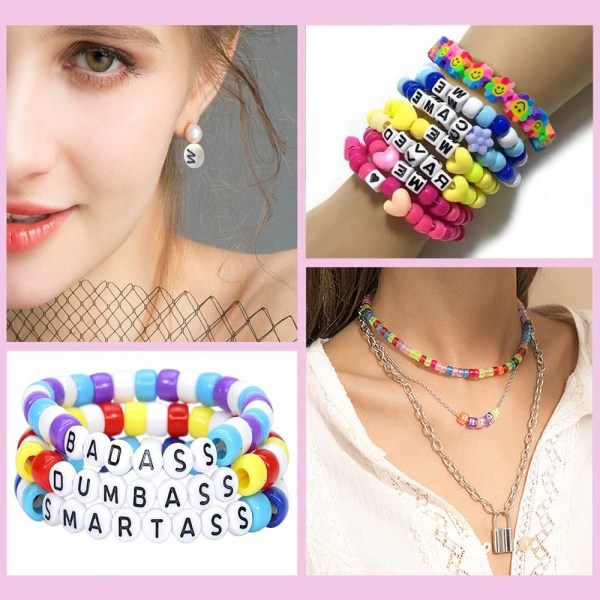 Armbåndssett, Håndverk Perlelaging Ponyperler, Polymerleireperler, Smilende ansiktsperler, Bokstavperler, Smykkefremstillingssett, DIY Håndverkgaver for colorful