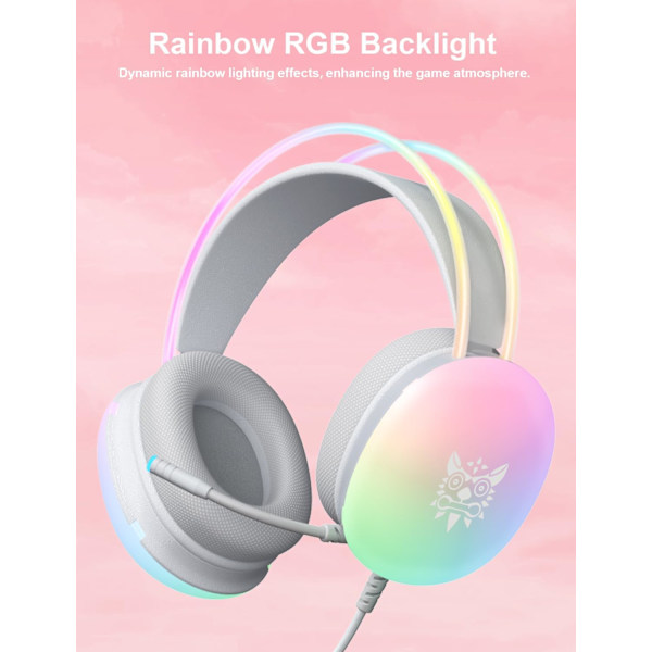 PC-pelikuulokkeet mikrofonilla, langalliset RGB-sateenkaaripelikuulokkeet PS4/PS5/MAC/XBOX/kannettavalle, 3,5 mm äänentoisto yli korvan kuulokkeet kevyellä