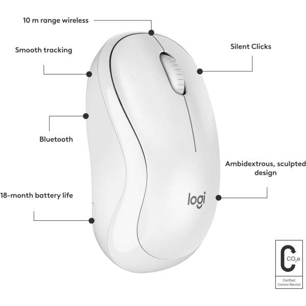 Logitech M221 Trådlös Bluetooth-mus, Kompakt, Smidig Spårning, 18 Månader Batteritid för Windows, macOS, ChromeOS, Linux, Kompatibel med PC, Mac, Bärbara datorer White