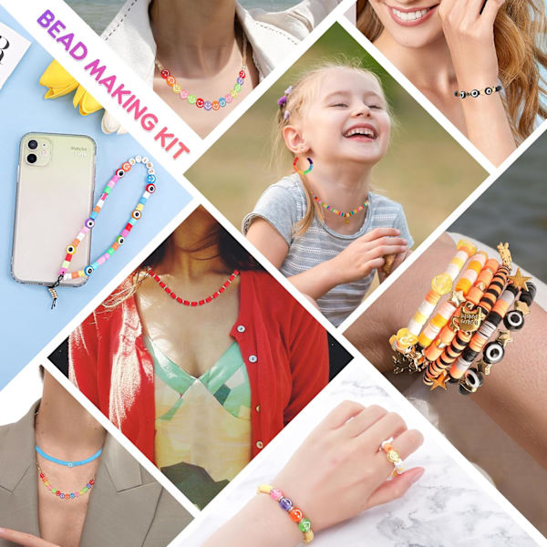 5800 PCS Lera Pärlor Armband Tillverkningssats, 24 Färger Platta Preppy Pärlor för Vänskap Smycken Tillverkning, Polymer Heishi Pärlor med Berlocker DIY Konst och Hantverk