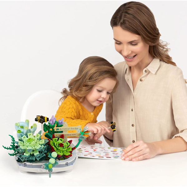 Mini-tegel Succulent Växt Byggset, 389 st DIY Simulerande Växt Ekologi Samling Byggleksak, Bukett Set Presenter för Vuxna, Barn
