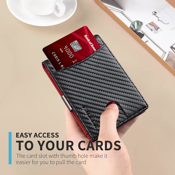 Smal Pengklämma Plånbok för Män RFID-Blockering 11 Kortplatser Minimalistisk Liten Läder Plånbok för Män Frontficka Presentask Carbon Black n Red