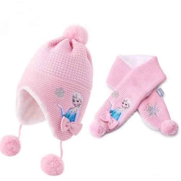 Frozen Vintermössa, Vantar och Halsduk för Flickor, 3-delars Set, Plysch Varm Utomhuskomfort Inkluderar Presentask, Överraskningsjulklappar och Födelsedagspresenter Pink A