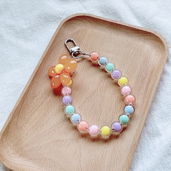Mobiltelefon Rem Hänge Blom Armband Kreativ Hängande Rep Nyckelring Mobiltelefon Lanyard Pärlblom Anti-Lost Telefonfodral Lanyard Orange Flower