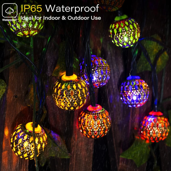 Solar Marockanska String Lights Outdoor 100 LED 39,5 Ft Globe Fairy Lights med 8 belysningslägen, vattentäta Soldrivna String Lights för trädgården Multicolor Moroccan
