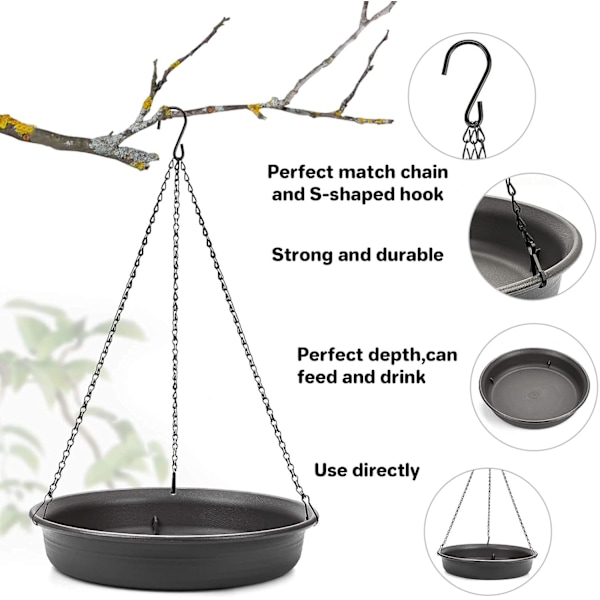 Riippuva linnun kylpyallas - WJGarden linnun kylpyallas ja syöttölautanen, riippuva tarjotin linnun kylpyaltaan tarjotin, riippuva linnun vesi tai linnun siemen Dark Grey