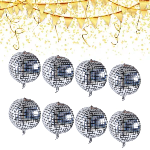 8st 4D Silver Folieballong Glänsande Smidigare Ytor Aluminiumfolieballonger för födelsedagskalas Juljubileum