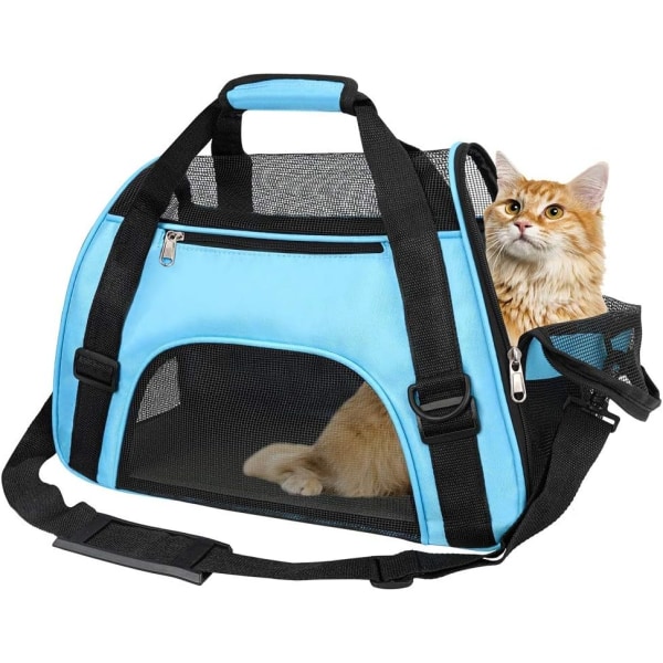 Bæretaske til kæledyr, flyselskabsgodkendte duffeltasker, bærbar kæledyrsrejsetaske til små hunde, katte og hvalpe, små dyr (medium, blå) Blue Medium