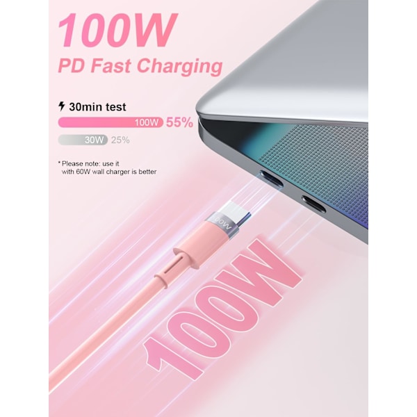 3-i-1 Multi-opladerkabel, Trækbart iPhone-oplader, 100W Hurtigopladning USB-C/A til Lightning/USB-C/Micro USB Telefonopladerkabel Pink