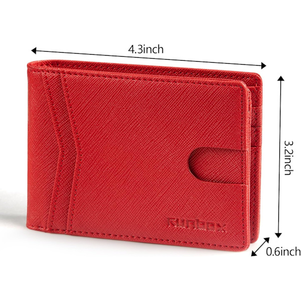 Herrar Plånböcker 15 Kortplats Slim Rfid Läder 2 ID-Fönster Med Presentask Herrtillbehör A pure red