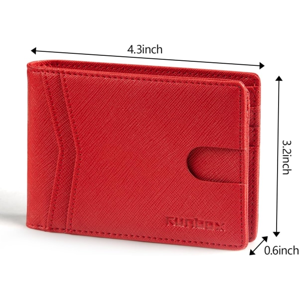 Herre lommebøker 15 kortholder Slim Rfid Leather 2 ID-vindu med gaveeske Herretilbehør A pure red