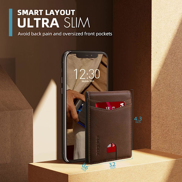Herrar Läder Plånbok, Snygg Plånbok för Män, 15 Fack, RFID-Blockering, 2 ID-Fönster, Presentask Classic Coffee