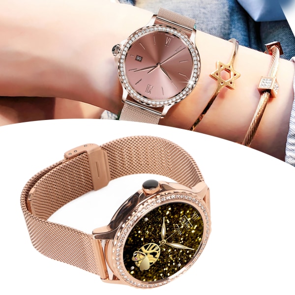 NX19 Smartklocka för kvinnor, fitnessklocka för sport, damarmband, moderiktig smartklocka för kvinnor för Android och IOS-telefoner, guld, stål