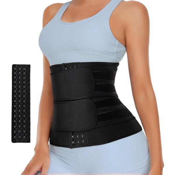 Neopren midjetränare för kvinnor bantande kroppsskulptör midjetrimmer cincher svettbälte Black Double Belt With 6 Hooks M
