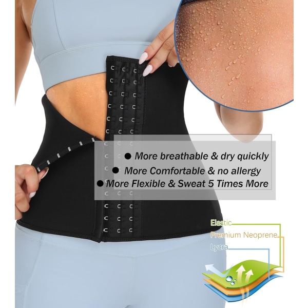 Neopren midjetrener for kvinner Slanking Body Shaper Midjetrimmer Cincher svettebelte Black Double Belt With Hook S