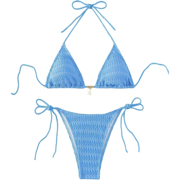 WJSM Damgrimma Tie Side Triangel Bikini Set högt skuren 2-delad Bikini Baddräkt Baddräkt Blue Color S