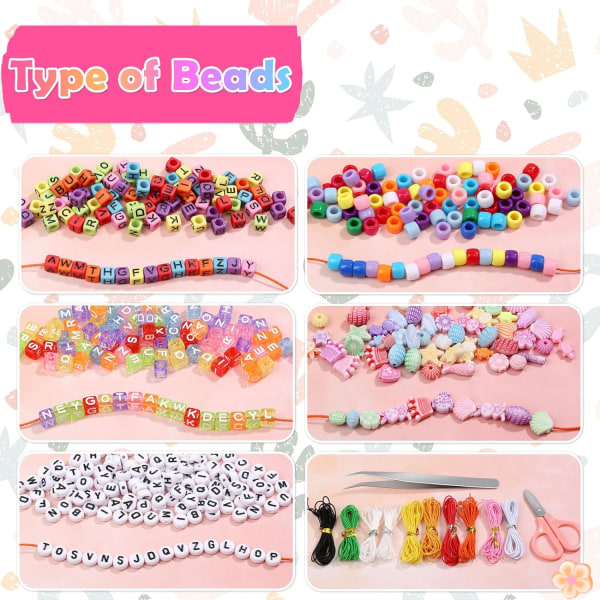 Perle Armbåndsfremstillingskit, Perlekits til Armbåndsfremstilling med Ponyperler, Polymer Frugtlerperler, Charm Perler, Bogstavperler til Armbånd og Smykker